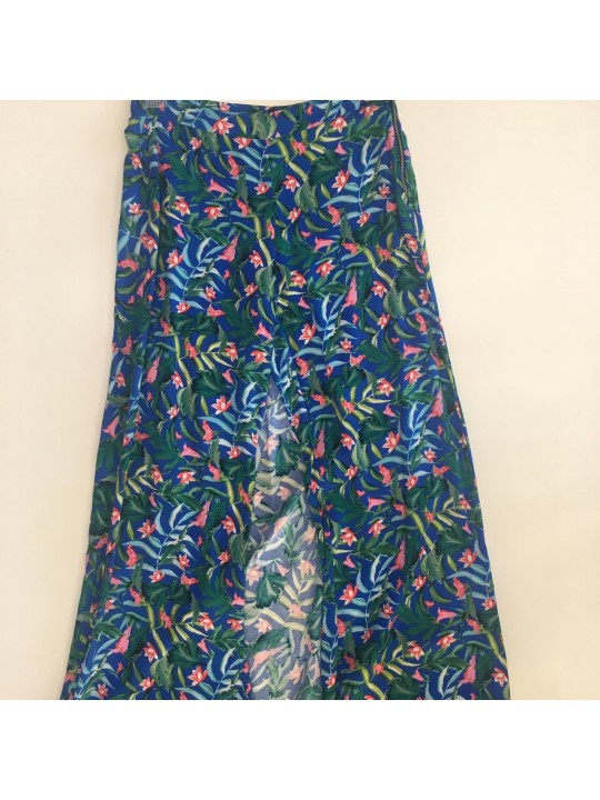 Calça saia pantalona floral azul