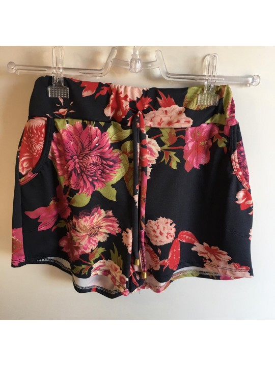 short legging preto floral   