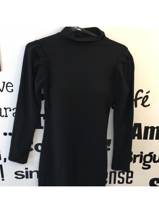 Vestido Manga Longa Preto  