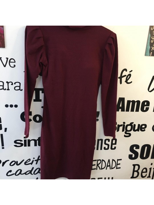 Vestido Manga Longa Vinho  