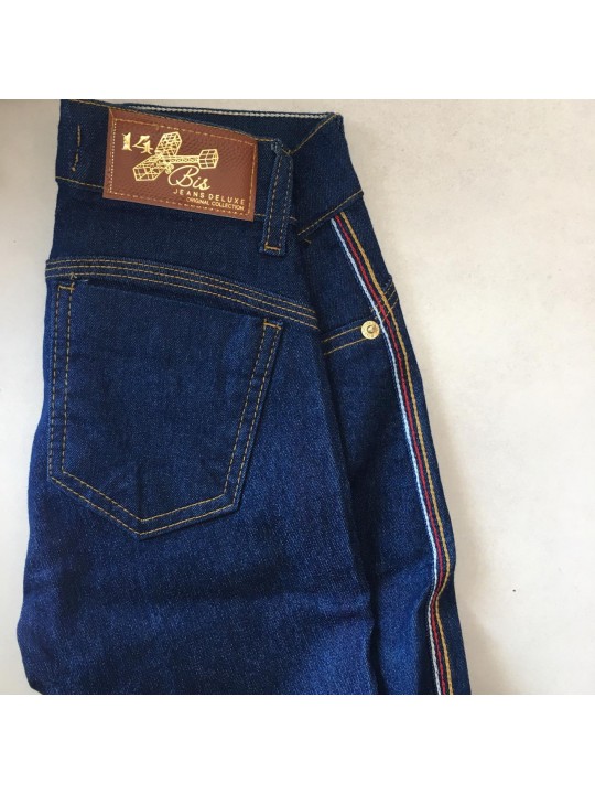 Calça Jeans Basica   Detalhe Em Listas nas Laterais   