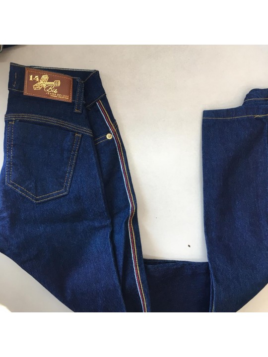 Calça Jeans Basica   Detalhe Em Listras nas Laterais  